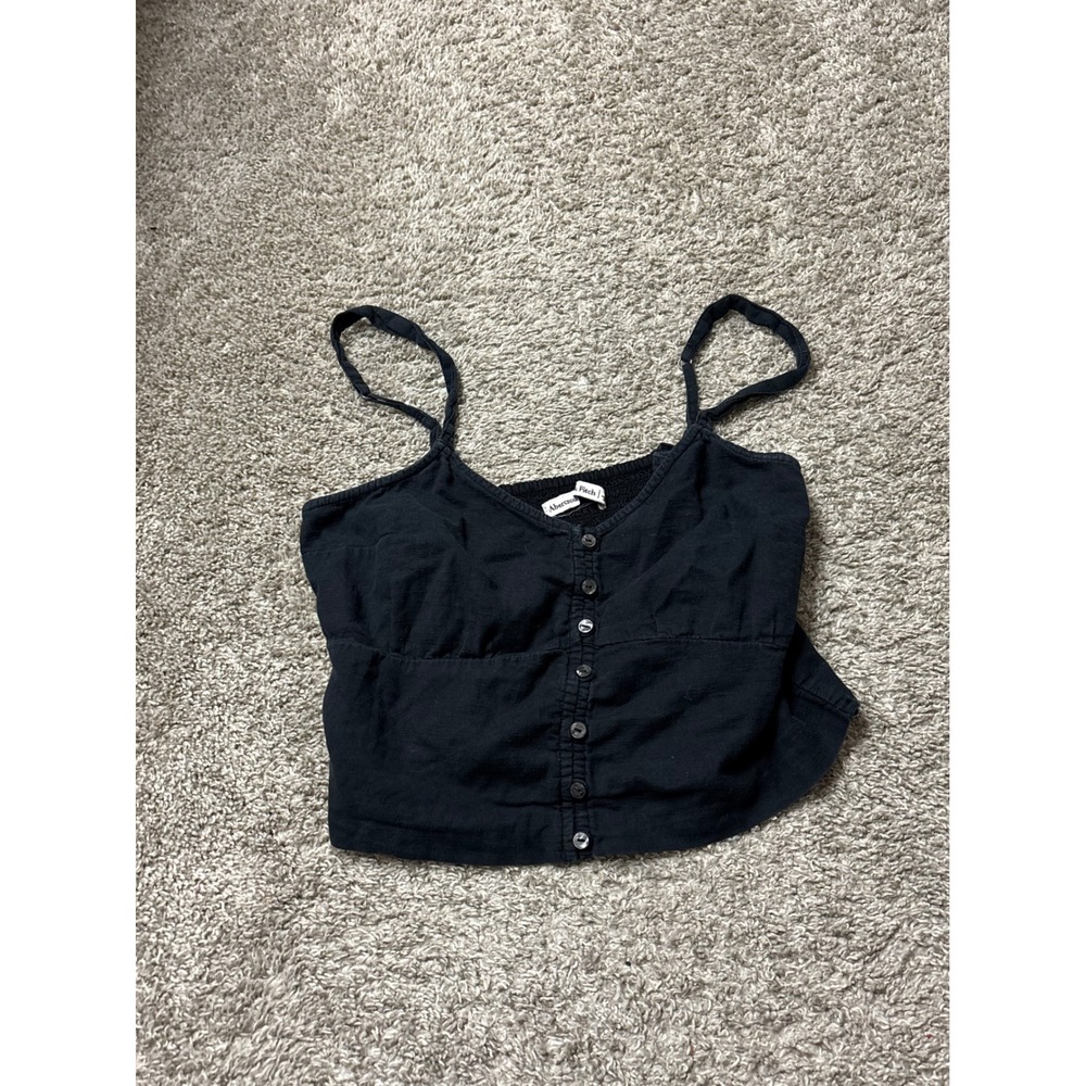 Abercrombie & Fitch Black Button Down Smocked Crop Cami Top Small 140F0635